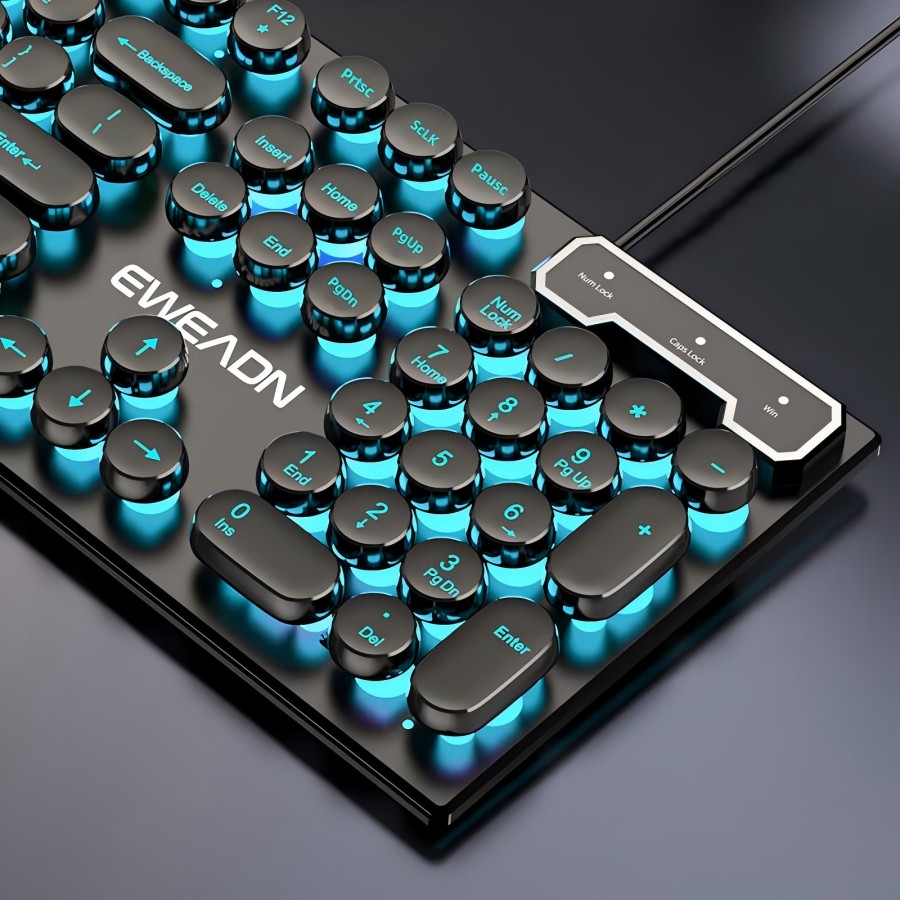 Laptop Extra Accessories - EWEADN Schreibmaschinen-Gaming-Tastatur, 104-Tasten, runde Retro-Punk-Tastenkappen, blaue