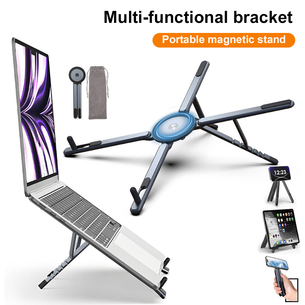 Laptop Stand Portable - Tragbarer Magnetischer Handyhalter & Selfie-Stick 3-in-1